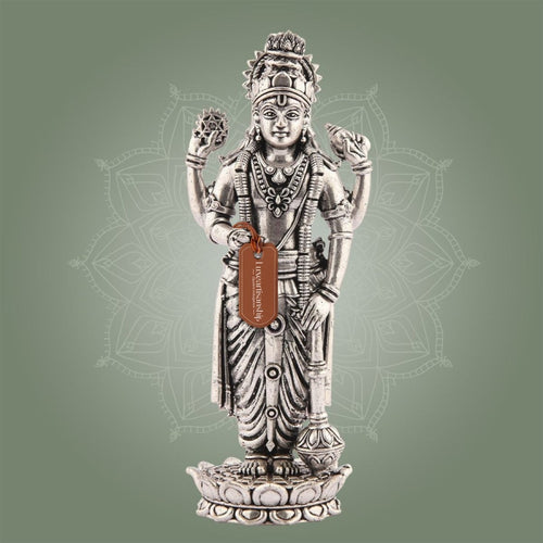 Vishnu Silver Finish Pure Brass Idol- Superfine Lightweight 5.75" Vastu Approved for Home