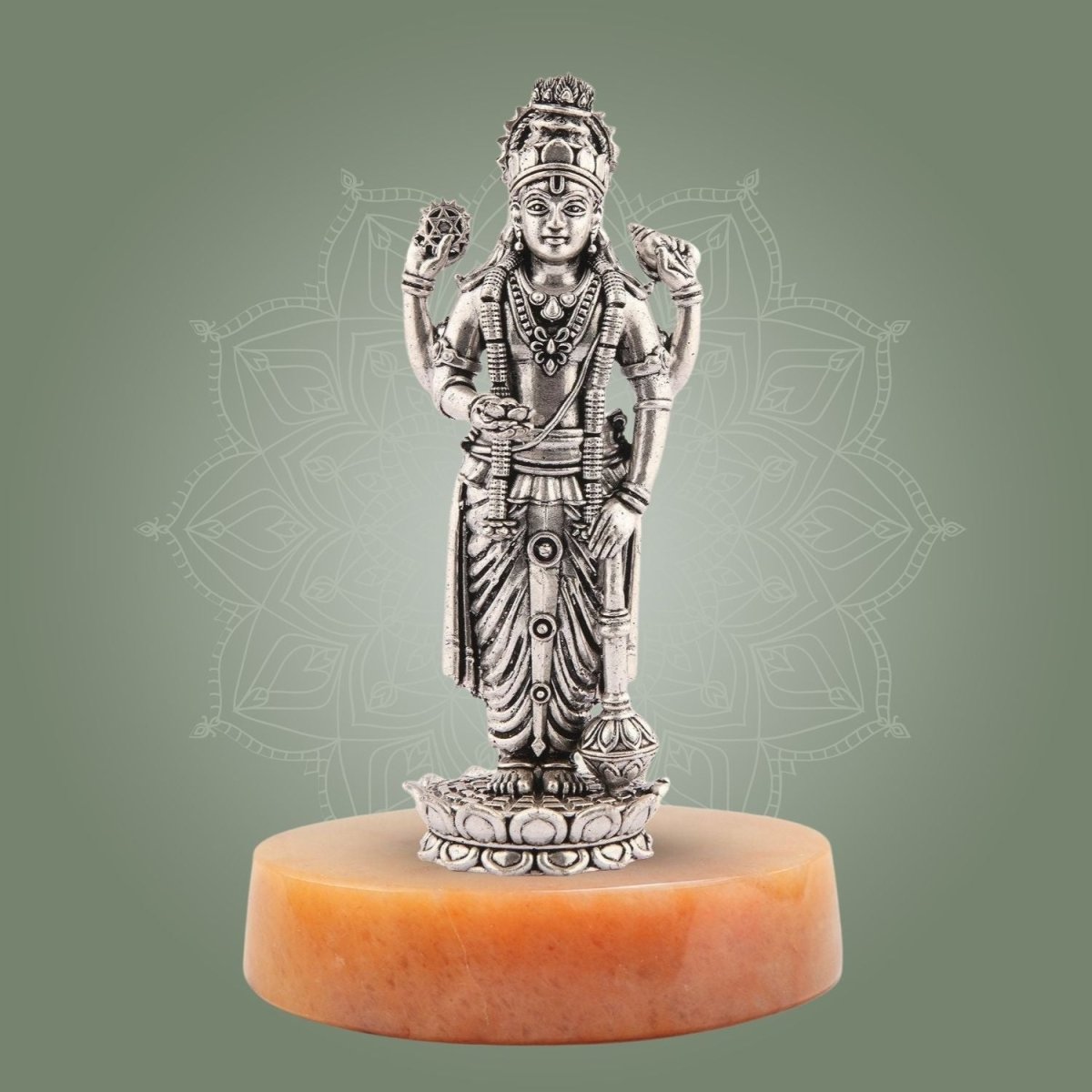Vishnu Silver Finish Pure Brass Idol - Superfine Lightweight 5.75" Vastu Approved for Home - Luxeartisanship