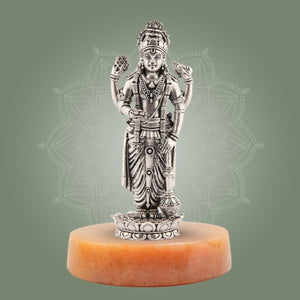 Vishnu Silver Finish Pure Brass Idol - Superfine Lightweight 5.75" Vastu Approved for Home - Luxeartisanship