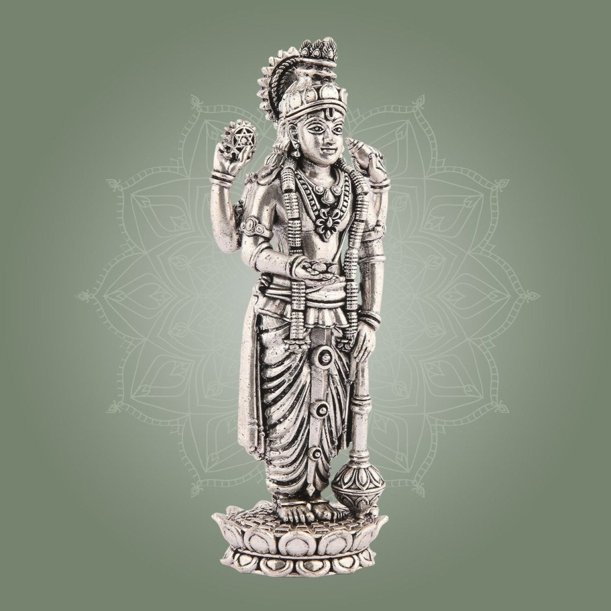 Vishnu Silver Finish Pure Brass Idol - Superfine Lightweight 5.75" Vastu Approved for Home - Luxeartisanship