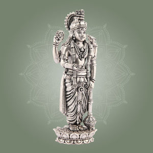 Vishnu Silver Finish Pure Brass Idol - Superfine Lightweight 5.75" Vastu Approved for Home - Luxeartisanship