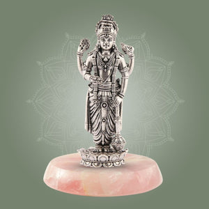 Vishnu Silver Finish Pure Brass Idol - Superfine Lightweight 5.75" Vastu Approved for Home - Luxeartisanship