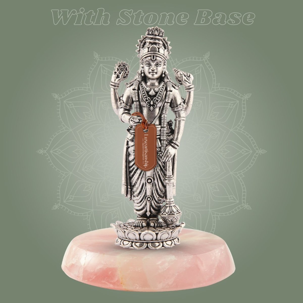 Vishnu Silver Finish Pure Brass Idol - Superfine Lightweight 5.75" Vastu Approved for Home - Luxeartisanship