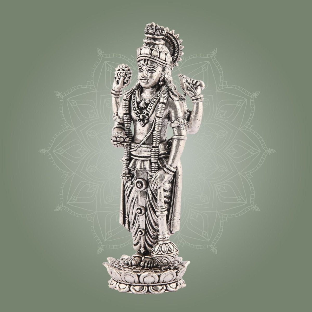 Vishnu Silver Finish Pure Brass Idol - Superfine Lightweight 5.75" Vastu Approved for Home - Luxeartisanship