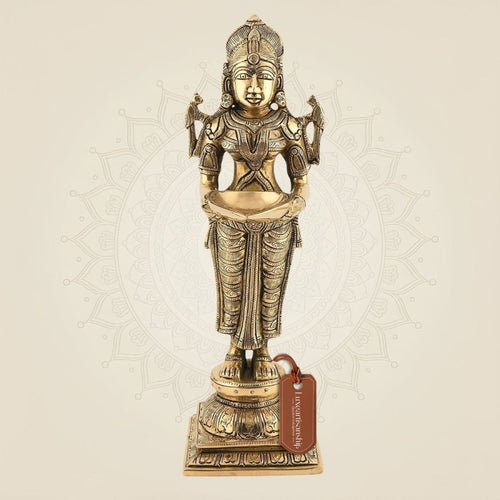 Welcome Lady Brass Diya 12" – Traditional Deepak Idol for Door Entrance