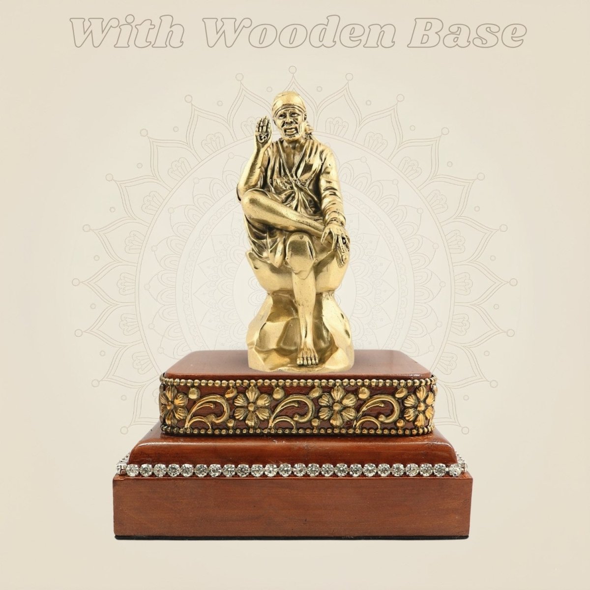 Wooden Base Featuring a Brass Sai Baba Idol