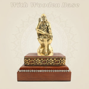 Wooden Base Featuring a Brass Sai Baba Idol