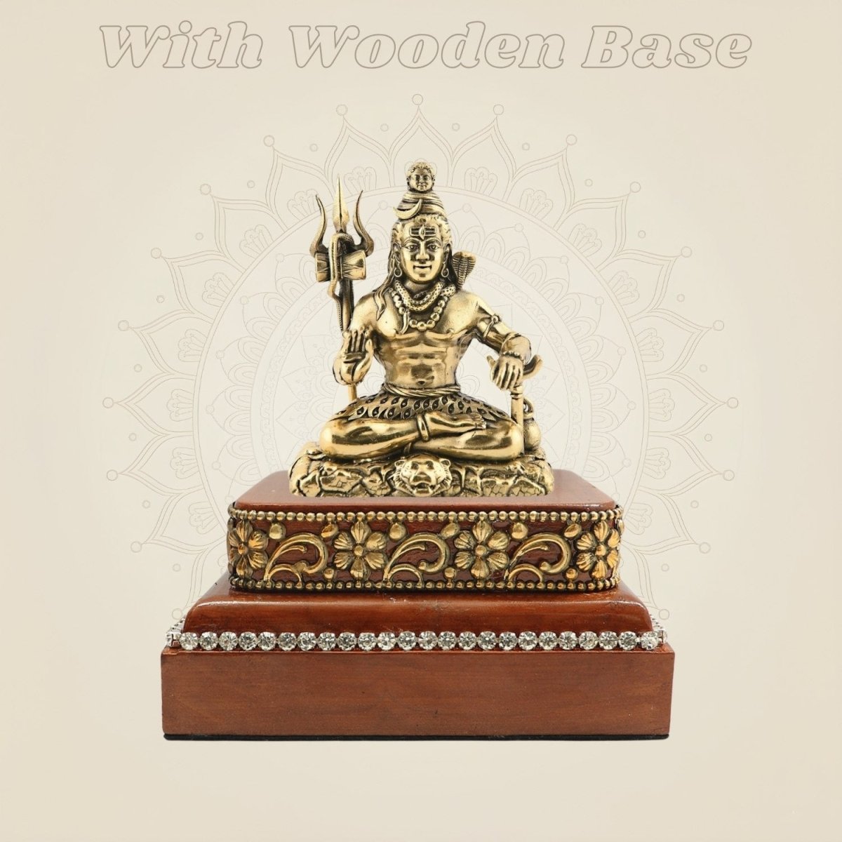 Wooden Platform Seated Brass Shiva Murti